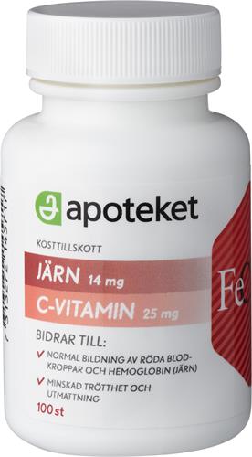 Apoteket Järn + Vitamin C, 100 st