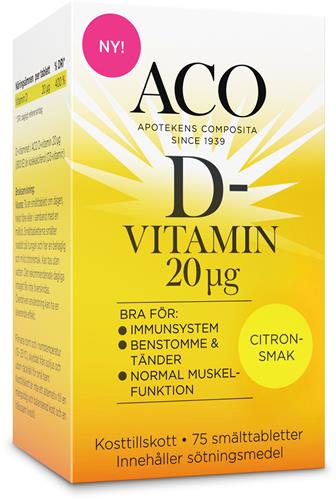 ACO D-vitamin 20 µg Smälttablett Citron, 75 st