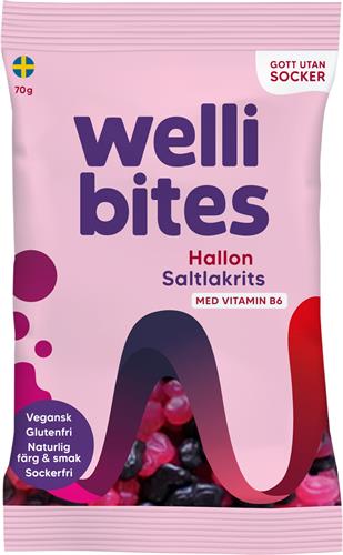 Wellibites Sockerfri vegangodis Hallon&Saltlak, 70 g
