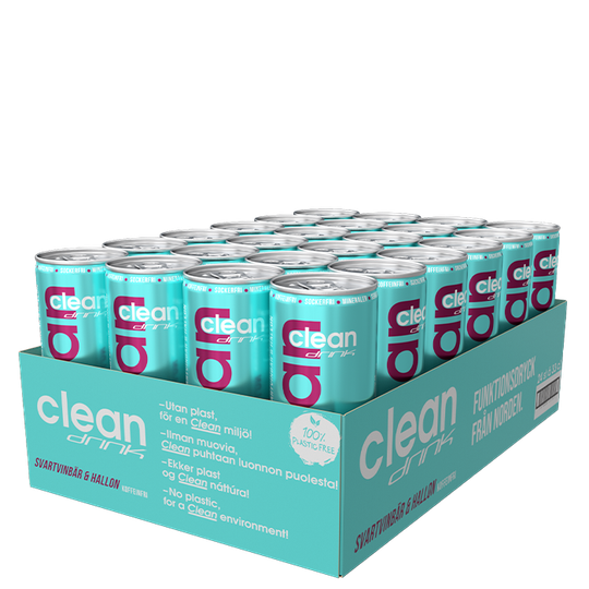 24 x Clean Drink, 330 ml, Svartvinbär/Hallon - koffeinfri