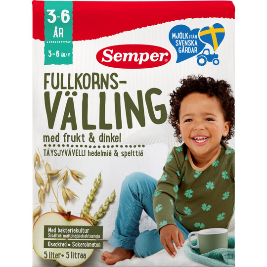 Semper Fullkornsvälling frukt & dinkel 3 år 5 liter 725 g