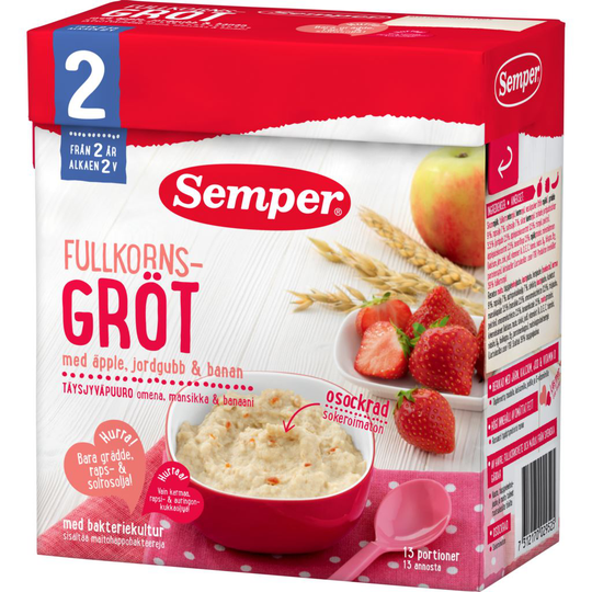 Semper Fullkornsgröt med äpple, jordgubb & banan 470 g