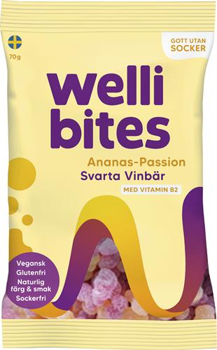 Wellibites Sockerfri vegangodis Ana-Pas&Sv.vin, 70 g