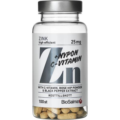 BioSalma Zink 25mg + C-vitamin & Nypon, 100 st