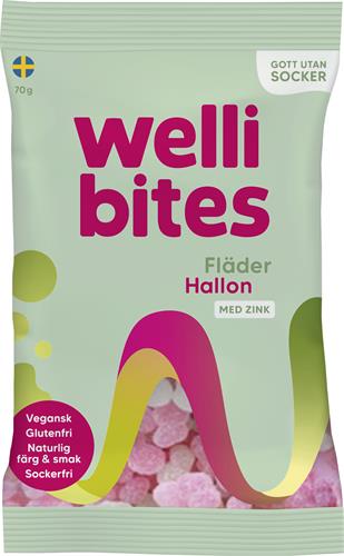 Wellibites Sockerfri vegangodis Fläder&Hallon, 70 g